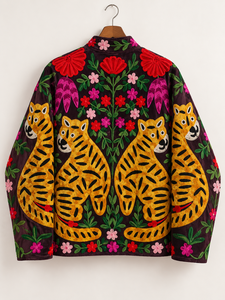 Women's Velvet <b>Sequined</b> SUZANI <b>JACKET</b> Crew Neck Drop Shoulder Floral Hand Embroidery Winter Boho Style Outerwear - Product Image 6