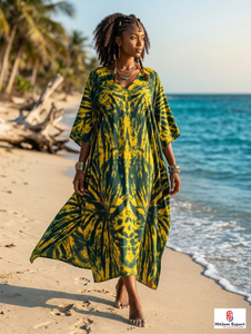 Women Beach Printed <b>Kaftan</b> Dress Loose Fit Comfortable <b>Summer</b> Cover Up Resort Wear Island Holiday Style Custom Bulk Supply - Product Image 2