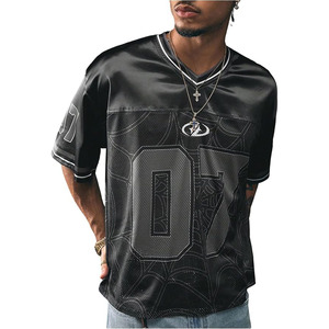 Men's Vintage Satin Jersey Shirts V Neck Short Sleeve Graphic Tees Basketball T Shirt Streetwear - Product Image 1