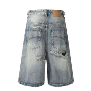 Nouveaux shorts en jean longs pour hommes, effet délavé, design respirant et déchiré, tissu confortable - Product Image 5