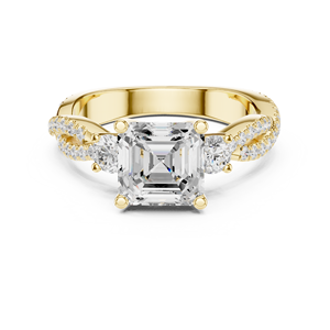Bague de fiançailles de luxe en or 18 carats avec diamant taille princesse, bande torsadée et sertissage pavé, bijoux pour femme - Product Image 2