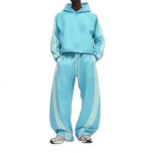 Baggy <b>White</b> <b>Tracksuit</b> Set Men Oversized Side Stripe Hoodie and Wide Leg Joggers Set Unisex Streetwear Two Piece Outfit - Product Image 4