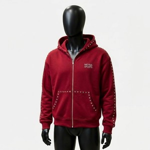 Sweat-shirt à capuche zippé rouge pour homme MEYBA SPORTS, coupe classique, coton French Terry, décontracté, streetwear d'automne - Product Image 4