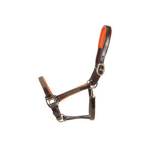 Harnais de cheval en cuir marron et orange avec boucles métalliques et sangles réglables pour l'équitation - Product Image 2