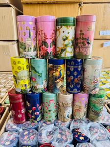 Handcrafted Indian Traditional Floral Peacock Print Decorative Metal Storage Jars <b>Set</b> Cylindrical Airtight Container Tin Box - Product Image 3