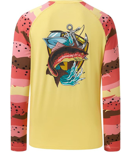 <b>Men's</b> Breathable Full Sleeve Rash Guard Adult <b>Swim</b> <b>Top</b> Yellow with Colorful Print UPF50+ Anti UV Protection - Product Image 2