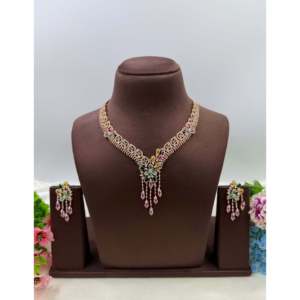 <b>Indian</b> Ethnic Liana American Diamond Necklace <b>Set</b>-Gold Plated CZ Imitation Fine Jewelry - Product Image 1