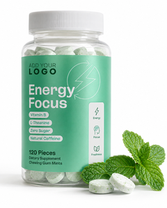 Chewing-gum Energy Focus, étiquette personnalisée OEM, complément nutritionnel sportif, saveur menthe, 120 pièces - Product Image 1