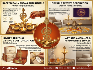 Lámpara de aceite tradicional de latón con 6 caras Om Diya Kuthu Vilakku para templo hindú, decoración del hogar, regalo de Diwali, venta al por mayor - Product Image 3