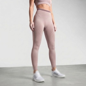 Leggings de yoga sans couture à taille haute, pantalon côtelé uni pleine longueur pour la gym et la course, extensible dans les quatre sens en Spandex et Nylon - Product Image 5