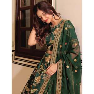 Green Embroidered Silk Plus Size <b>Wedding</b> Lehenga Choli with Pearls for Bride - Product Image 4
