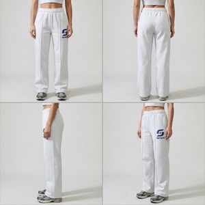 Pantalones de algodón transpirables para mujer al por mayor, pantalones de forro polar de poliéster, pantalones de pierna ancha con logo personalizado para mujer - Product Image 2