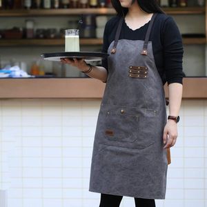 Mens Classic Durable Sleeveless <b>Leather</b> Workwear <b>Apron</b> with Tool Pocket for Daily Cooking & BBQ Woven - Product Image 3