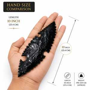Obsidienne noire naturelle de 10 pouces, polie, faite à la main, de forme irrégulière, en pierre volcanique, pointe de flèche, pierre précieuse décorative Feng Shui - Product Image 2