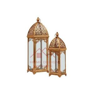 Lanterne à bougie en métal artisanal finition or rose, lanterne de luxe pour le Ramadan - Product Image 1