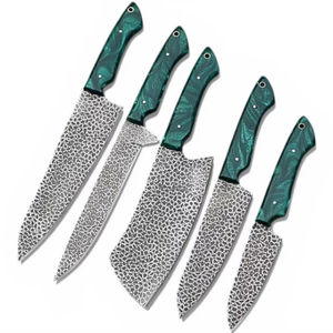 New Arrival Hand Forged Damascus Steel Etched Blade Customizable 5 Pcs Razor <b>Sharp</b> 58 HRC Kitchen <b>Knives</b> Chef <b>Set</b> Leather Bag - Product Image 1
