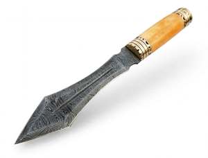 Cuchillo Decorativo Artesanal de Acero de Damasco Hecho a Mano con Mango de Hueso y Guarda de Latón - Product Image 2