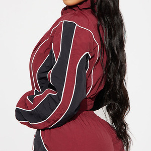Ensemble de survêtement pour femme, couleur marron, blocs de couleur, manches longues, coupe ample, pantalon sportif deux pièces avec bande latérale, à porter toute l'année - Product Image 3