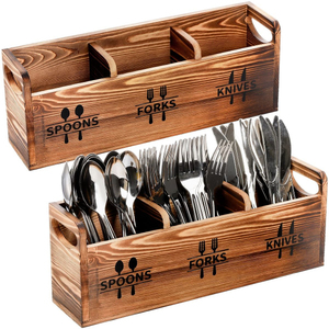Mango Wooden Standing Type Non-Folding <b>Storage</b> Caddy for <b>Kitchen</b> Home <b>Storage</b> <b>Shelves</b> Spoons Forks Knives Holders - Product Image 2