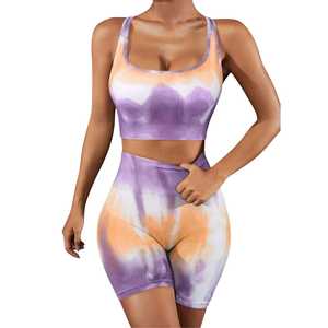 Ensemble de yoga sans couture tie-dye pour femmes, taille haute, séchage rapide, respirant, vêtements de sport pour la course et l'entraînement, vente en gros personnalisée - Product Image 6