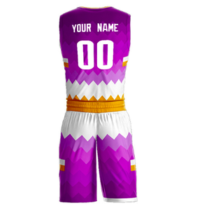 Custom Purple Geometric Basketball Uniform Set Sleeveless Quick Dry Unisex Adult Sublimated Print With Name And Number - Product Image 1
