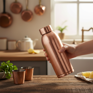 Bouteille d'eau en cuivre pur de qualité supérieure, anti-fuite, pour stockage ayurvédique et boissons |   Bouteille de santé réutilisable et écologique pour un usage quotidien - Product Image 4
