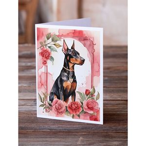 Doberman Pinscher Valentine Roses Whimsical A7 Tamaño 5x7 Tarjetas de notas en blanco Paquete 8 Tarjetas de felicitación en blanco con sobres - Product Image 2