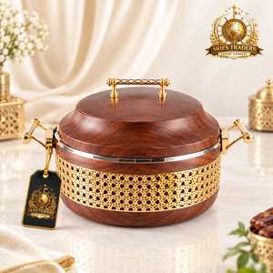 Cacerola de Lujo con Aislamiento Térmico y Acabado en Madera Clara, con Detalles en Dorado, Calentador de Alimentos de Acero Inoxidable, Vajilla para Hoteles y Restaurantes - Product Image 4