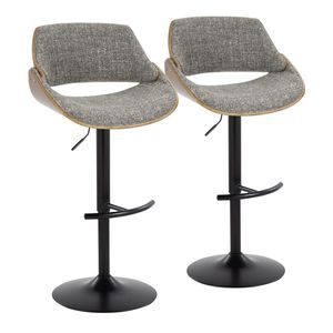 Fabrizzi Mid Century Modern <b>Adjustable</b> Barstool Walnut Wood Black Metal Noise Grey Fabric Rounded T <b>Footrest</b> for Comfortable - Product Image 1