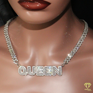 Luxury Custom Bubble <b>Letter</b> Pendant Necklace Iced Out Cuban Chain Moissanite Jewelry Wholesale - Product Image 5