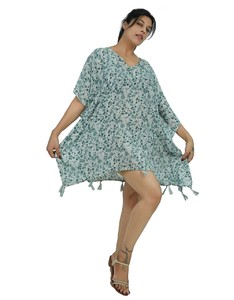 Robe Kaftan d'été décontractée en viscose imprimée, écologique, mini, à fleurs, col en V, respirante, pour la plage - Fabricant - Product Image 3