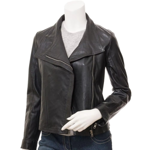 Custom Logo Design Ladies Biker Genuine Sheepskin Leather Jacket Waterproof Filled Breathable All Seasons Cotton Lined Plain - Product Image 1