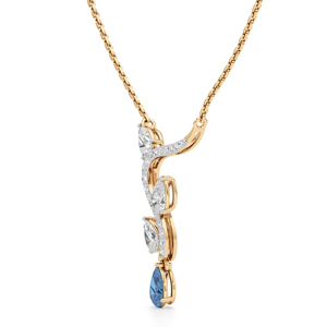 สร้อยคอจี้ทองคำแท้ 18K หรูหรา ประดับเพชรทรงลูกแพร์และพลอยสีน้ำเงิน พร้อมสายแบบกล่อง เหมาะสำหรับผู้หญิงใส่ทุกวัน - Product Image 2