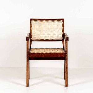 Fauteuil de bureau style Pierre Jeanneret en bois massif avec pieds en V et tressage en rotin naturel pour salle à manger et bureau - Vente en gros - Product Image 2