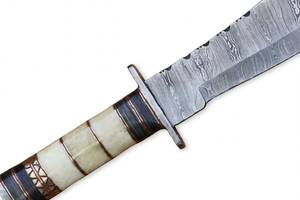 Handcrafted Twist Damascus Steel Utility <b>Knife</b> Outdoor Field Segmented <b>Bone</b> Brass Micarta Spacer <b>Handle</b> OEM - Product Image 5