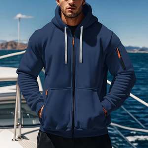 Sudadera con capucha y cremallera para hombre, con logotipo personalizado OEM, 100% algodón, 380 GSM, con bolsillos con cremallera, manga larga, cordón ajustable, chaqueta deportiva. - Product Image 4