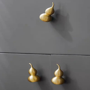 Gold Gourd Shaped Brass Knobs, Chinese Style <b>Single</b> Hole Handles for Cabinet & <b>Wardrobe</b> Metal Knob - Product Image 1