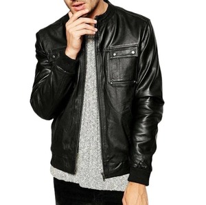 Black Slim Fit Zipper Genuine Leather <b>Jacket</b> Men Casual <b>Biker</b> <b>Jacket</b> - Product Image 4