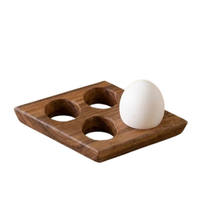 Plateau porte-œufs en bois d'acacia fait main pour service et utilisation au réfrigérateur, forme carrée, marron foncé, support de cuisine - Product Image 1