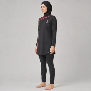 Traje de Baño Nuevo para Mujer, Modesto, de Manga Larga, Deportivo, Burkini, Corte Alto, Estampado, Logotipo Frontal, Spandex/Poliéster, Burkini Islámico para Playa - Product Image 6