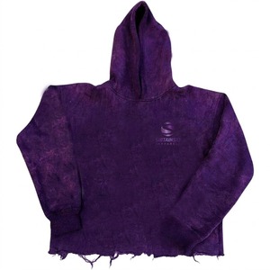 Streetwear 400 GSM Blank <b>Stone</b> Wash Raw Hem Distressed Zip Up Heavyweight Hoodie with Rhinestones - Product Image 5