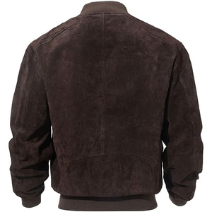Brown <b>Suede</b> Bomber <b>Jacket</b> Casual Stand Collar Zipper Closure Regular Fit Autumn Outerwear - Product Image 2