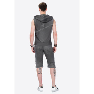 <b>Men</b> Winter Lightweight 250 GSM Plain Dyed <b>Sleeveless</b> <b>Hoodie</b> 100% Cotton Fleece Breathable Quick Dry Boxy Short Wide Version - Product Image 6