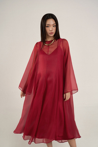 Robe midi en voile de soie organza pour femme, coupe ample et minimaliste avec col rond et manches longues, respirante, élégante et décontractée (OEM) - Product Image 6