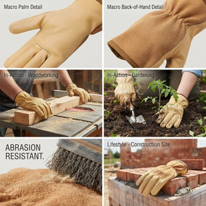 High Quality Goatskin Split Leather Heat Resistance Anti-Slip Latex-Free <b>Driver</b> Work <b>Gloves</b> for Unisex Heavy Duty Industrial - Product Image 4