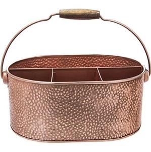 Organisateur élégant pour couverts en cuivre martelé, support métallique pour ustensiles avec poignée, pour comptoir de cuisine et rangement de salle à manger - Product Image 1