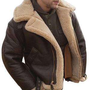 Winter Genuine <b>Sheepskin</b> Leather Fleece Thick Warm <b>Jacket</b> Outdoor Windbreaker Fur Filling Leather Coat for <b>Men</b> - Product Image 3