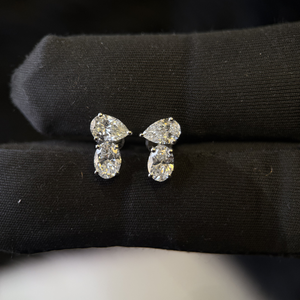 ต่างหูเพชรสำหรับเจ้าสาว รับรองโดย IGI ทองคำขาว 14K รูปไข่ 1.15 กะรัต และรูปหยดน้ำ 1.00 กะรัต ต่างหูแบบติดหูสำหรับงานแต่งงาน - Product Image 1