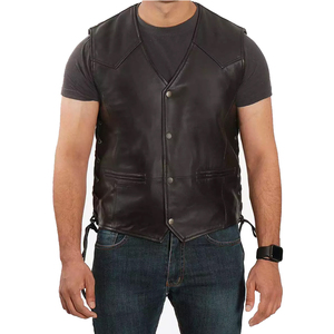 Handmade Genuine <b>Leather</b> Motorcycle Vest for <b>Men</b> Two Tone Brown & Black Biker <b>Waistcoat</b> with Snap Button Closure Bulk Order - Product Image 5