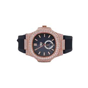 Atractivo Reloj de Pulsera de Lujo Personalizado con Diamantes Moissanite de Corte Redondo, Estilo Hip Hop, con Espinas, de Acero Inoxidable para Hombre, de la India - Product Image 1